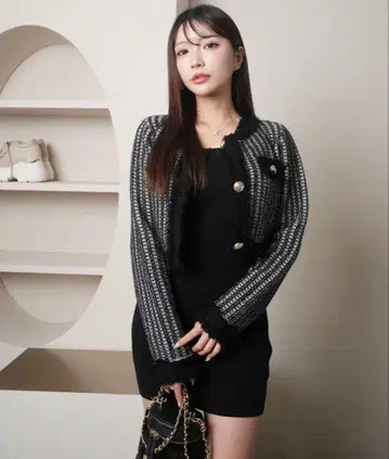 립 서비스 프린지 트위드 앙상블 니트 원피스