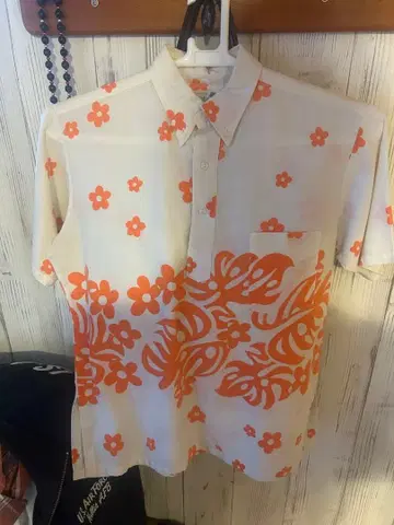 Aloha 반팔 알로하 셔츠 오렌지 꽃무늬