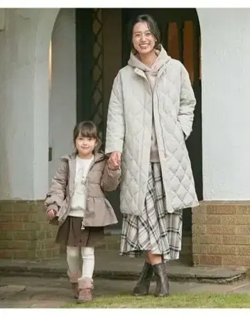 any FAM 다운 퀼팅 롱 코트 노카라 그레이