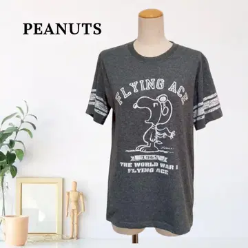zC39 [ M ] PEANUTS 그래픽 링거 크루넥 티셔츠