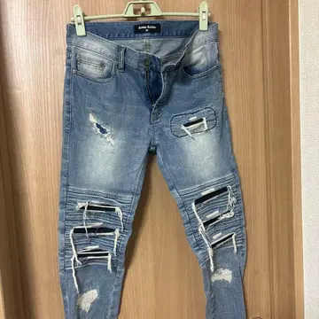 데미지 가공 라이트 블루 스키니 청바지