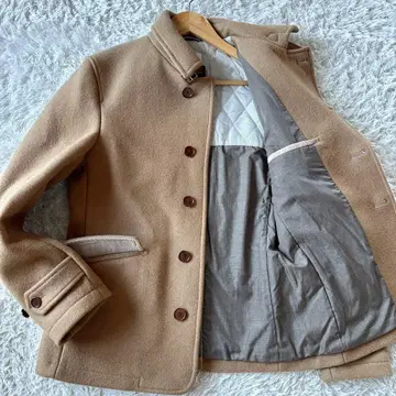 컨디션 최상 쉽스 써모아 충전솜 피 코트 카멜 소가죽 벨트 실크 M