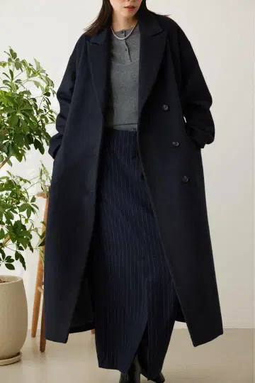 crie conforto 피크드 더블 롱 코트