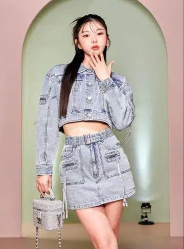 다리치 디자인 케미컬 미니 스커트 데님 I-BLU