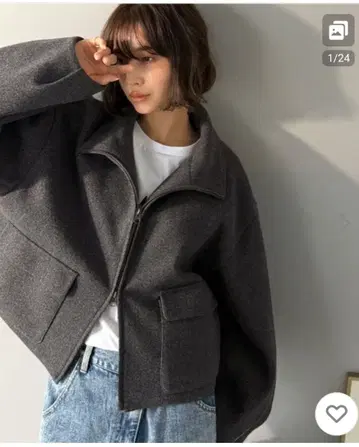 울 100% 숏 기장 더블 ZIP 자켓 그레이