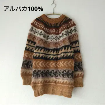 알파카 100% 페어아일 니트 노르딕 브라운 베이지 페루제