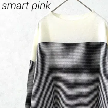 smart pink 니트 스웨터 보틀넥 보더 심플 빅