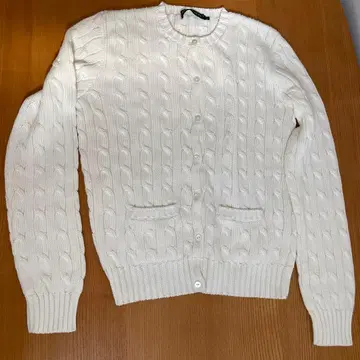 랄프 로렌 코튼 케이블 크루넥 자수 로고 가디건 빈티지