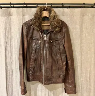 ZARA MAN 브라운 가죽 퍼 자켓