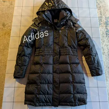 adidas 후드 부착 블랙 다운 자켓 코트 롱