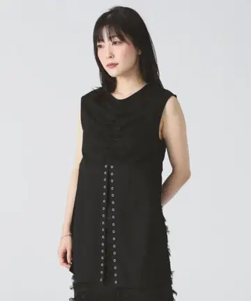 Ray BEAMS RBS 반지 도트 슬릿 슬리브리스 상의