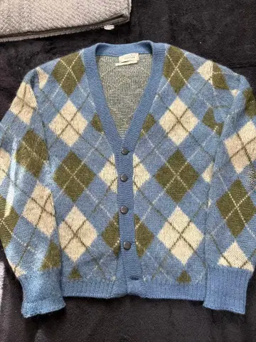 60s Puritan 모헤어 가디건 아가일 무늬 빈티지