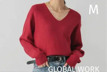 GLOBAL WORK 글로벌 워크 M 멜티 니트 빨간색 레드 새상품급