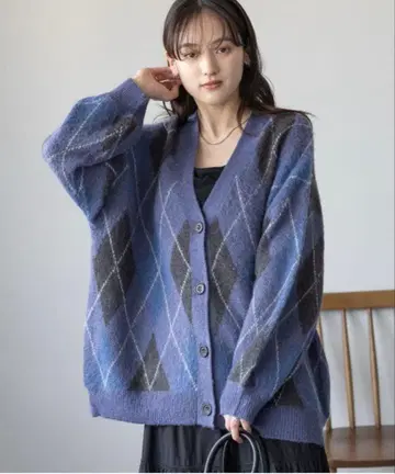 rageblue 모헤어 샤기 아가일 가디건 여성용