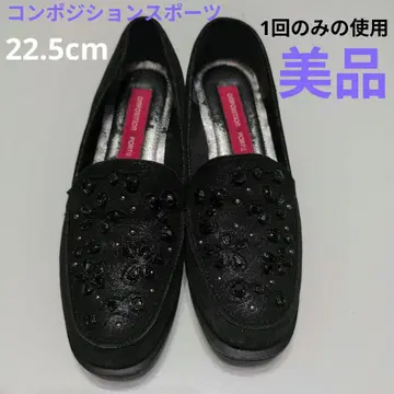 composition SPORT 비즈 장식 블랙 플랫슈즈