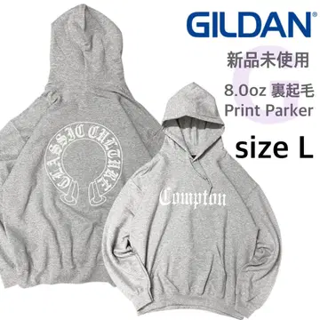[길단] 미사용 새상품 8oz 속기모 프린트 후드티 G패턴 그레이 L