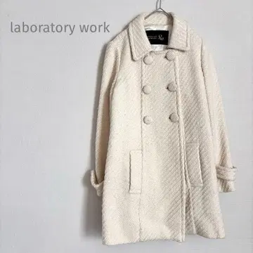라보라토리워크 울 코트 트위드풍 더블 버튼 화이트 고급