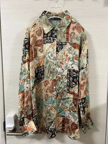 자라 새틴 셔츠 올 패턴 페이즐리 오버 사이즈