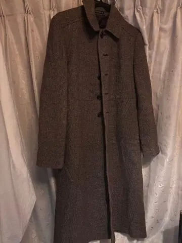 브라운 울 혼방 롱 체스터 코트