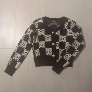 MARY QUANT 모노그램 데이지 체크 가디건 긴팔 올 패턴 M