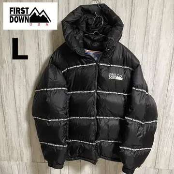 [레어] 퍼스트 다운 볼륨 다운 자켓 후디 테이프 로고 L