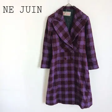 네주안 NE JUIN 체크 무늬 코트 더블 버튼 레트로 걸리시 보라색