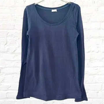 PLST 플라스테 티셔츠 긴팔 네이비 면 여성용 심플