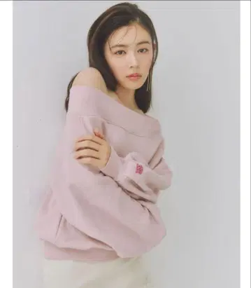SNIDEL 원 숄더 로고 맨투맨 핑크