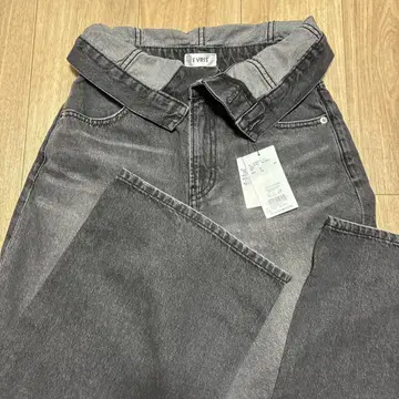 EVRIS 블랙 데님 팬츠 하이웨스트