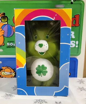 케어베어 피규어 저금통 아메토이 빈티지 그린 컬러 클로버 디자인