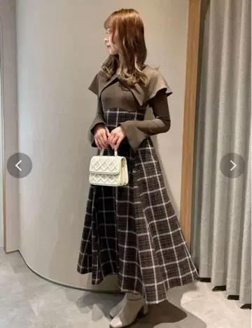 빅 칼라 체크 코르셋 원피스 더즐린 dazzlin 브라운 S