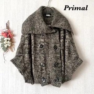 Primal 판초 가디건 니트 케이프 울 케이블 짜임 브라운