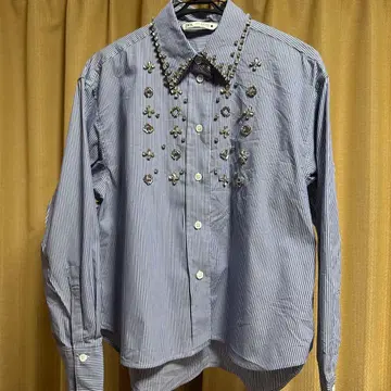 ZARA 스트라이프 비쥬 부착 셔츠