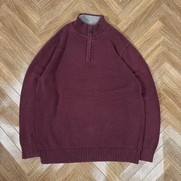엘엘빈 하프 지퍼 스웨터 코튼 니트 와인 레드 버건디
