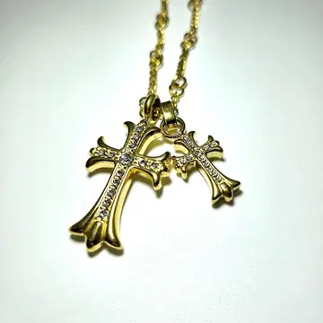 크로스 목걸이 골드 도금 더블 크로스 크롬풍