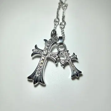 크로스 목걸이 실버 도금 더블 크로스 크롬풍