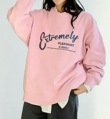 택 포함 새상품 coen 코엔 헤비 쭈리 로고 프린트 맨투맨 핑크