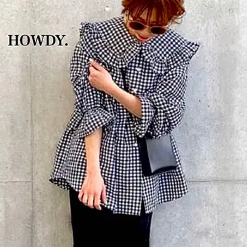 [택 포함] 깅엄 체크 프릴 세일러 셔츠 HOWDY.