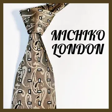 새상품급 미치코 런던 넥타이 베이지 페이즐리 일본제 실크
