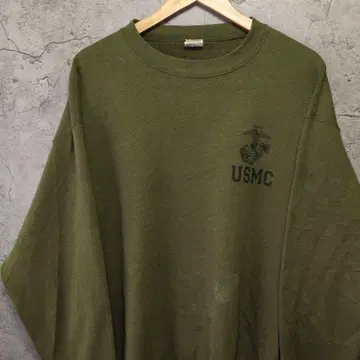 빈티지 USMC 로고 올리브 그린 맨투맨 USA제 L 사이즈