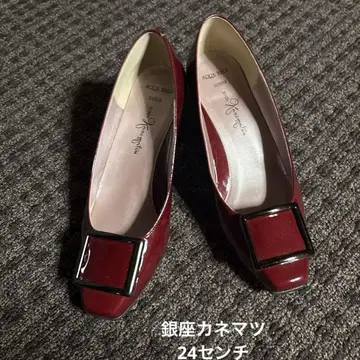 긴자 카네마츠 버건디 에나멜 펌프스 스퀘어토 24cm