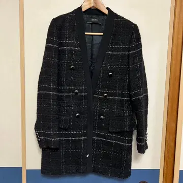 ZARA BASIC 체크 무늬 트위드 자켓 S