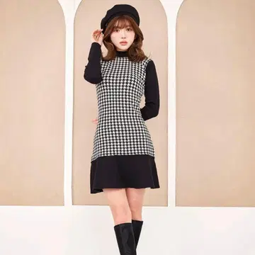 다리치 포인트 프릴 체크 미니 원피스 새상품