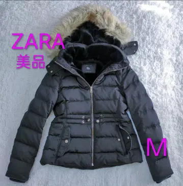 자라 ZARA 퍼 후디드 덕 다운 아우터 다운 M 블랙