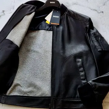 미사용 택 포함 HUGO BOSS 현행 택 봄버 자켓 램 가죽 블랙