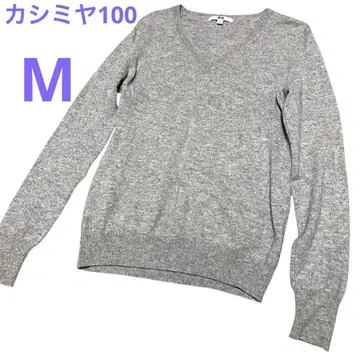 유니클로 캐시미어 100 그레이 V넥 캐시미어 니트 M