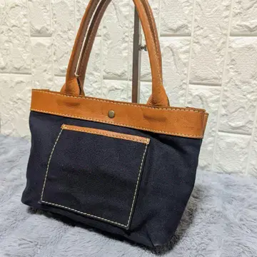 새상품급 쥬케로 토트백 캔버스 가죽 네이비 브라운