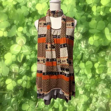 모리걸 페어리 그런지 00s 노르딕 무늬 니트 튜닉 스카프 포함