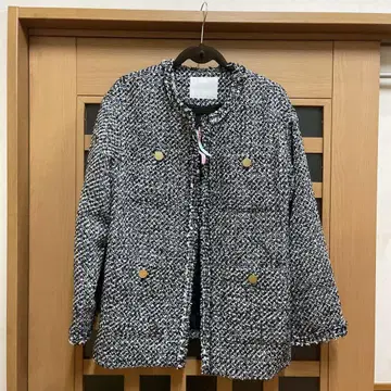 RIVE DROITE 트위드 프린지 골드 버튼 자켓