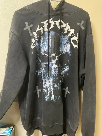 Opium y2k 십자가 후드티 그레이 블랙